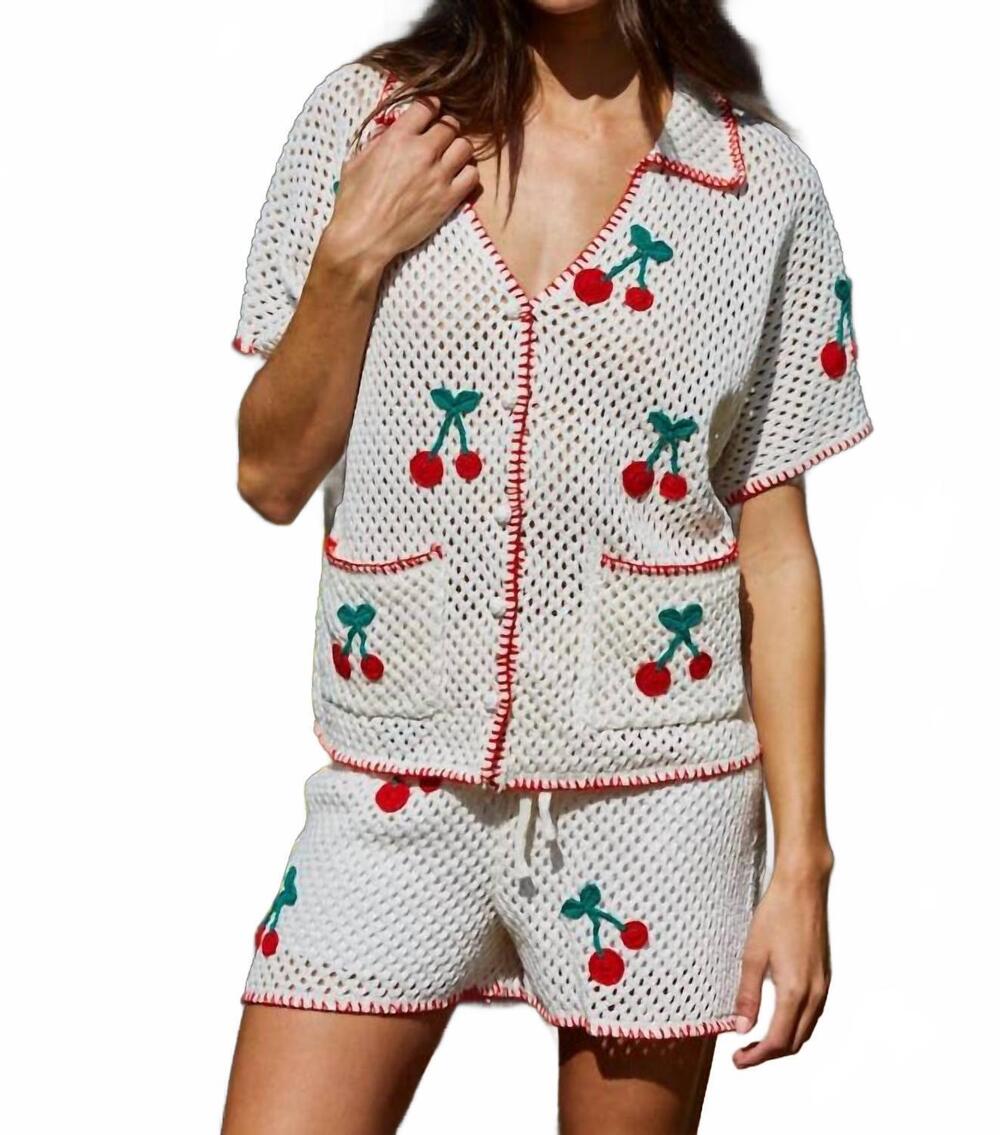 NEW BY TOGETHER cherry knit sweater set in off white